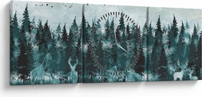 Kép - Állatok az erdőben (órával) (90x30 cm)