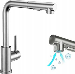 Csaptelep kihúzható tömlővel, kétfunkciós perlátor inox acél