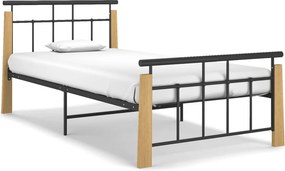 vidaXL fém és tömör tölgyfa ágykeret 90 x 200 cm