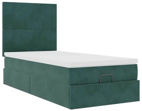 Ottomán ágykeret matracokkal sötétzöld 80x200cm bársony