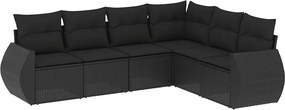vidaXL 6 részes fekete polyrattan kerti ülőgarnitúra párnákkal