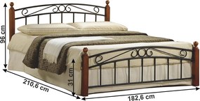 Franciaágy, fekete fém/cseresznye, 180x200, DOLORES