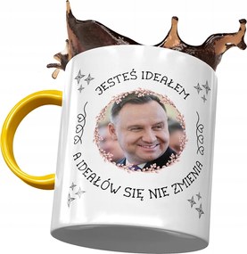 Sárga bögre Andrzej Duda PiS elnök Ajándék Nyomtatott Fotóval