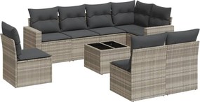 vidaXL 9 részes világosszürke polyrattan kerti ülőgarnitúra párnával