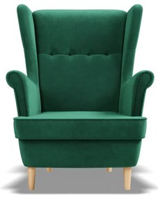 Uszak fotel, bársony, zöld
