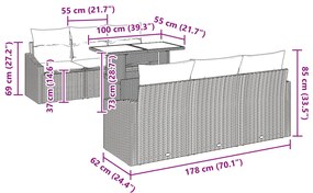 7 részes Kert Kanapé Szett Párnákkal Bézs Poli Rattan
