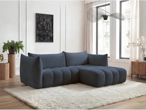 Sötétkék buklé sarokkanapé (jobb oldali-heverő résszel) Azra – Bobochic Paris