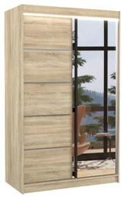ANCORA tolóajtós ruhásszekrény tükörrel, 120x200x58, sonoma