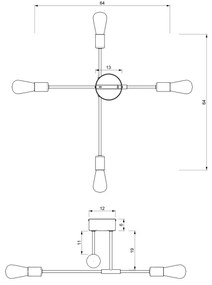 Csillár rúdon FLAME 4xE27/60W/230V fekete/fényes króm