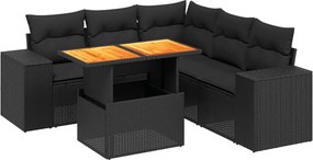 vidaXL 6 részes fekete polyrattan kerti ülőgarnitúra párnákkal
