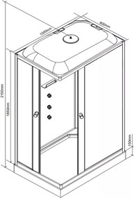 Valerie 80x100 cm szögletes hidromasszázs zuhanykabin