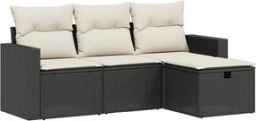 vidaXL 4 részes fekete polyrattan kerti ülőgarnitúra párnákkal