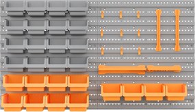 DURHAND 44 Részes Fali Szerszámtároló 95x54 cm Fali Polc Szerszámokkal, 28 Rakható Dobozzal és Különböző Akasztókkal Szürke és Narancssárga | Aosom