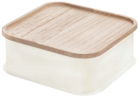 Eco fehér tárolódoboz paulownia fa fedéllel, 21,3 x 21,3 cm - iDesign