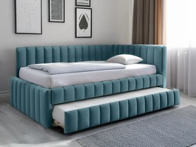 COMFINO VELVET kárpitozott ágy kihúzható vendégággyal, 120 x 200 cm, petrolkék