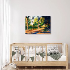 Erdő képe a nyári napsütésben, festmény (üvegen) (70x50 cm)