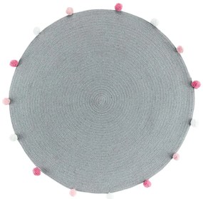 Világosszürke kerek szőnyeg ø 90 cm Pompomparty – douceur d'intérieur