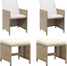 vidaXL 2 db bézs polyrattan kerti szék lábtartókkal