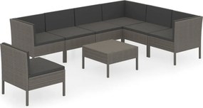 vidaXL 8 részes szürke polyrattan kerti ülőgarnitúra párnákkal
