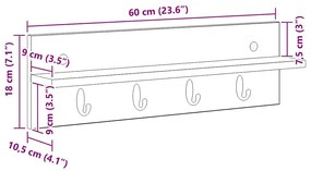 Fali Kabáthorog Beton szürke 60 x 10.5 x 18 cm Faanyag