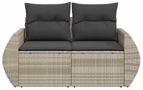 2 személyes világosszürke polyrattan kerti kanapé párnával