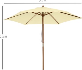 Outsunny Kültéri Kert Napernyő Kétszárnyú Hexagonális Nagy Méret Jardin Ø 2,5 x 2,3H m Bambusz Fa Krém | Aosom