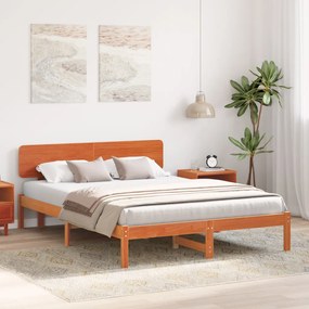 Ágykeret fejtámlával gyanta barna 200x200 cm tömör fenyőfából