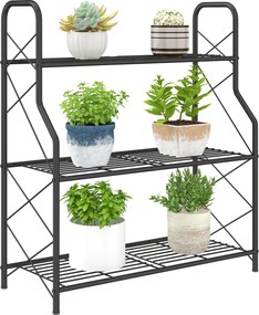 Outsunny 3 polcos fém növényállvány beltéri és kültéri használatra — állítható lábak és fogantyúk, stabil és tartós, cserepekhez, teraszra, kertbe, er