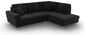 Fekete bársony kinyitható tárolóhelyes sarokkanapé (jobb oldali-L alakú) Kyoto – Cosmopolitan Design