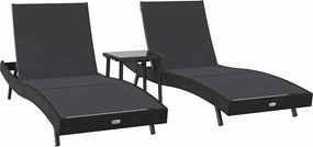 vidaXL Napozó 3 pcs Fekete 197 x 70 x 82 cm polirattan