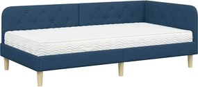 vidaXL Sarokágy keret matracmal fejtámlával Kék 90 x 190 cm szövet
