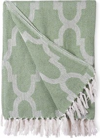 Pamut Ágytakaró 180 X 220 CM Zöld Jacquard Geometrikus Minták