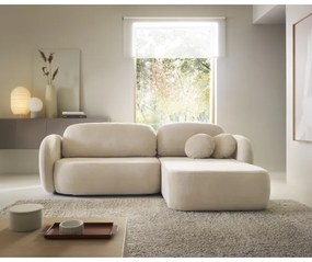 OLBIA jobbos, L-alakú, kihúzható sarokkanapé tárolóval, bézs