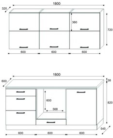 ELISE 180 cm-es grafit konyhablokk