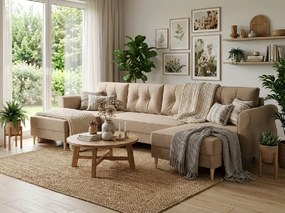 Kinyitható U alakú kanapé SILVIANO 300x140 cm, bézs + 2 díszpárna INGYEN