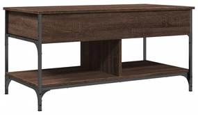 Barna tölgy színű szerelt fa és fém dohányzóasztal 100x50x50 cm