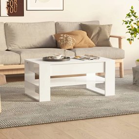 Magasfényű fehér szerelt fa dohányzóasztal 102x55x45 cm