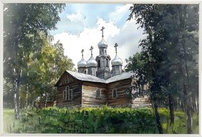 Poszter Keret Alumínium Templom Ortodox Erdő Természet 60x40