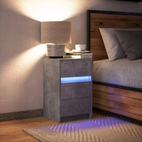 Betonszürke szerelt fa éjjeliszekrény LED-fényekkel