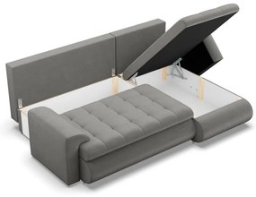 Tokio sarokkanapé, 2 ágyneműtartóval, bársony, jobboldali, világosszürke