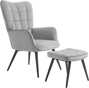 HOMCOM Ejtőszék Lábpihenővel, Velúr Hatású, Modern Pihenőszék, TV Szék, Kárpitozott Szék Nappaliba, Hálószobába, Világosszürke | Aosom