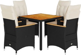 vidaXL 5 részes fekete polyrattan kerti étkezőgarnitúra párnákkal