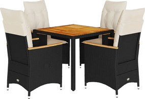 vidaXL 5 részes fekete polyrattan kerti étkezőgarnitúra párnákkal