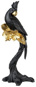 Fekete és arany színű papagáj dekorációs kisszobor figura