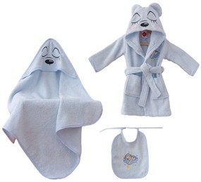 Kék pamut gyerek fürdőköpeny és fürdőlepedő szett 3 db-os 0-2 év Bear – Foutastic