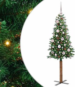 vidaXL Karcsú karácsonyfa 150 LED-del Zöld 150 cm PVC és tömör fenyőfa