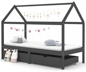fiókos sötétszürke tömör fenyőfa gyerekágykeret 90 x 200 cm