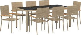 vidaXL Kert étkező szett 9 pcs Bézs polirattan