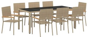 vidaXL Kert étkező szett 9 pcs Bézs polirattan