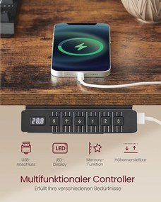 Magasságállítható elektromos íróasztal led világítással(7 szín), 60 x 120 cm, vintage barna/fekete